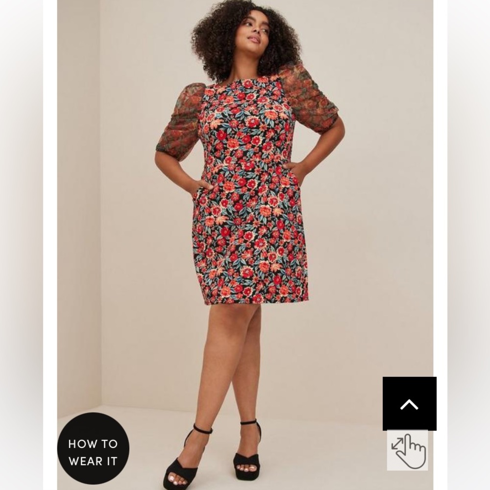 Torrid MINI SCUBA CREPE AND ORGANZA HIGH NECK PUFF SLEEVE DRESS